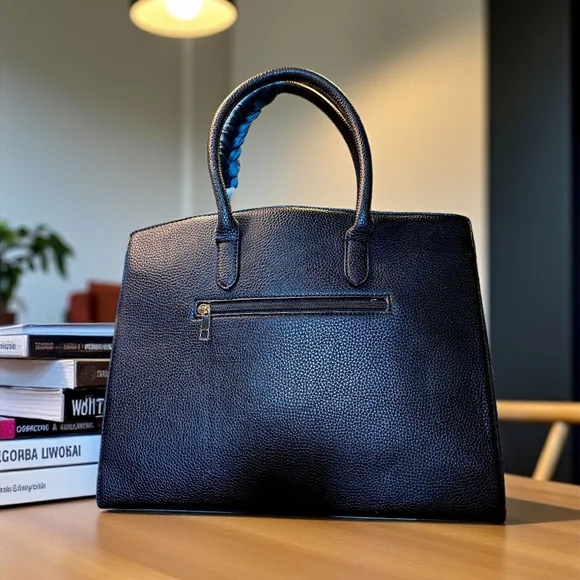 BLACK FRIDAY SALE!! Black Pebbled Faux Leather Satchel with Carry Strap - Picture 3 of 8